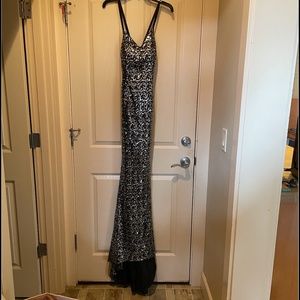 Black and Silver Sequin Gown